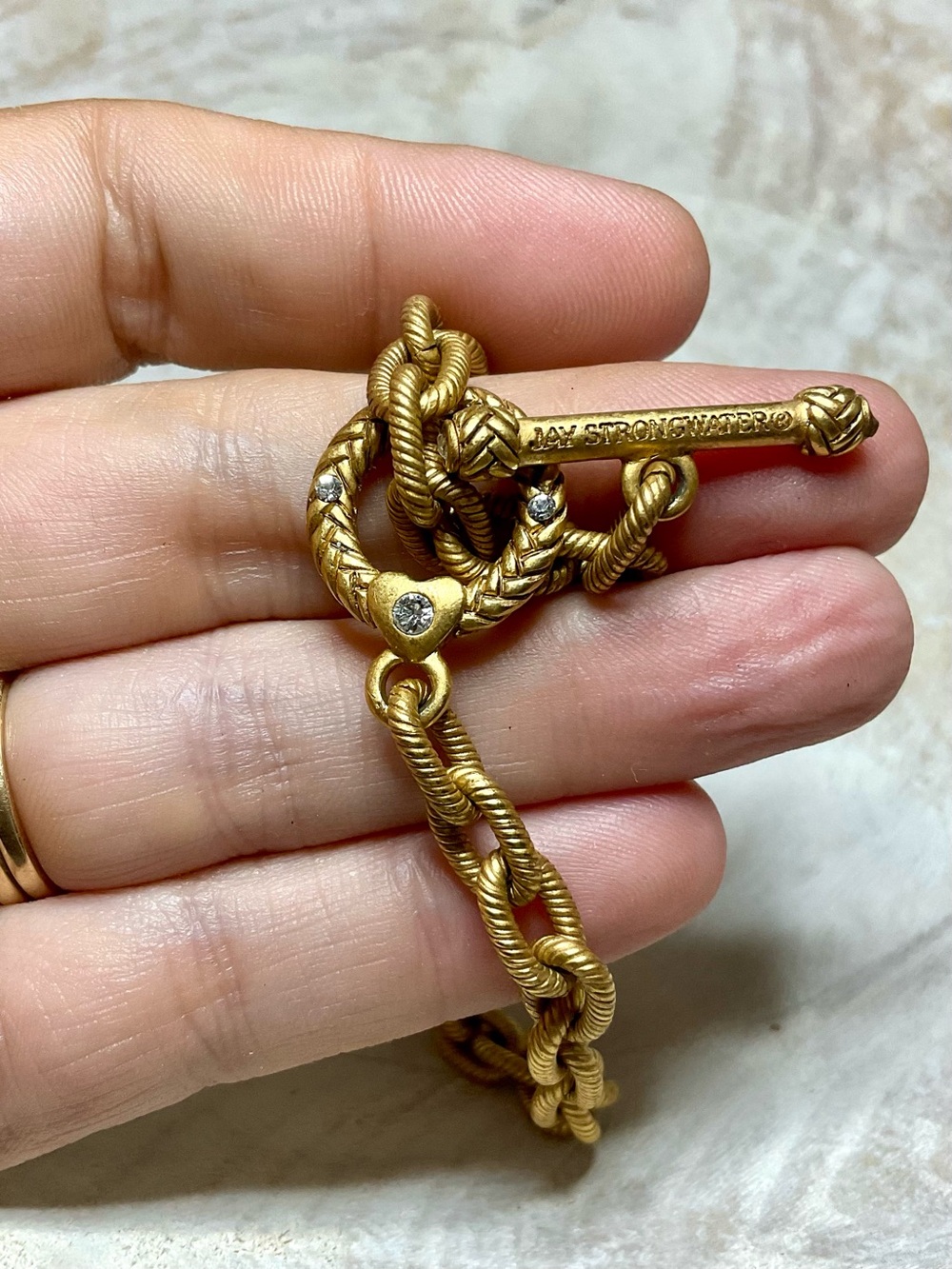 Vintage Jay Strongwater Crystal Heart Toggle Chain - Picture 2 of 3